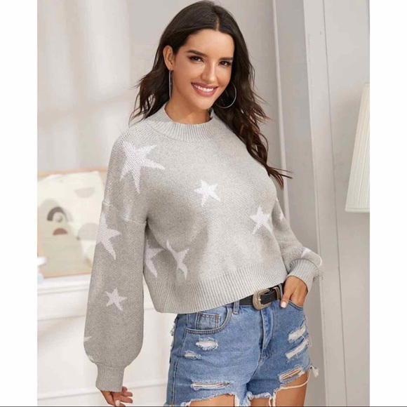 New! Oversized chunky knit star cropped sweater - Picture 3 of 5